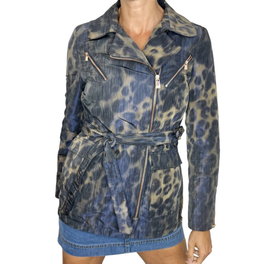 JAEGER UK blue tan animal print lightweight jacket 6